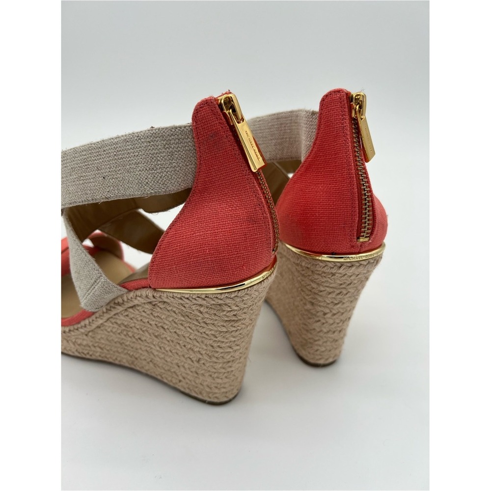 Michael Kors Coral and Natural Canvas Espadrille Wedge Sandals size 7.5 - Picture 12 of 12
